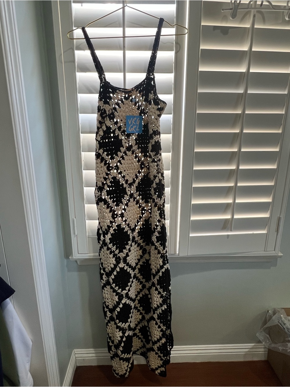 VRG Grl Black and Cream Crochet Maxi Dress